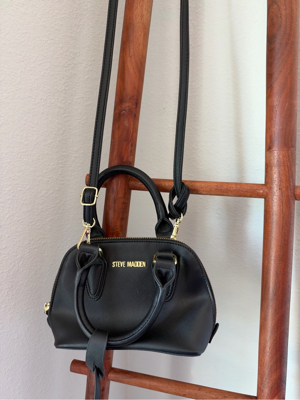 Steve Madden Black Mini Dome Satchel with Gold Hardware